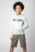 Felpa Sanchi Junior - Felpa in cotone verde chiaro con cappuccio e scritta "Art lover" - Junior