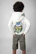 Alvin Kids' Hoodie - Kids' beige cotton hoodie with photoprint