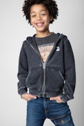 Felpa Ghost Junior - Felpa con cappuccio e zip in cotone grigio screziato con stampa fotografica - Junior
