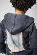 Felpa Ghost Junior - Felpa con cappuccio e zip in cotone grigio screziato con stampa fotografica - Junior