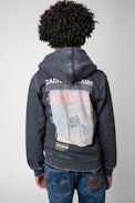 Felpa Ghost Junior - Felpa con cappuccio e zip in cotone grigio screziato con stampa fotografica - Junior