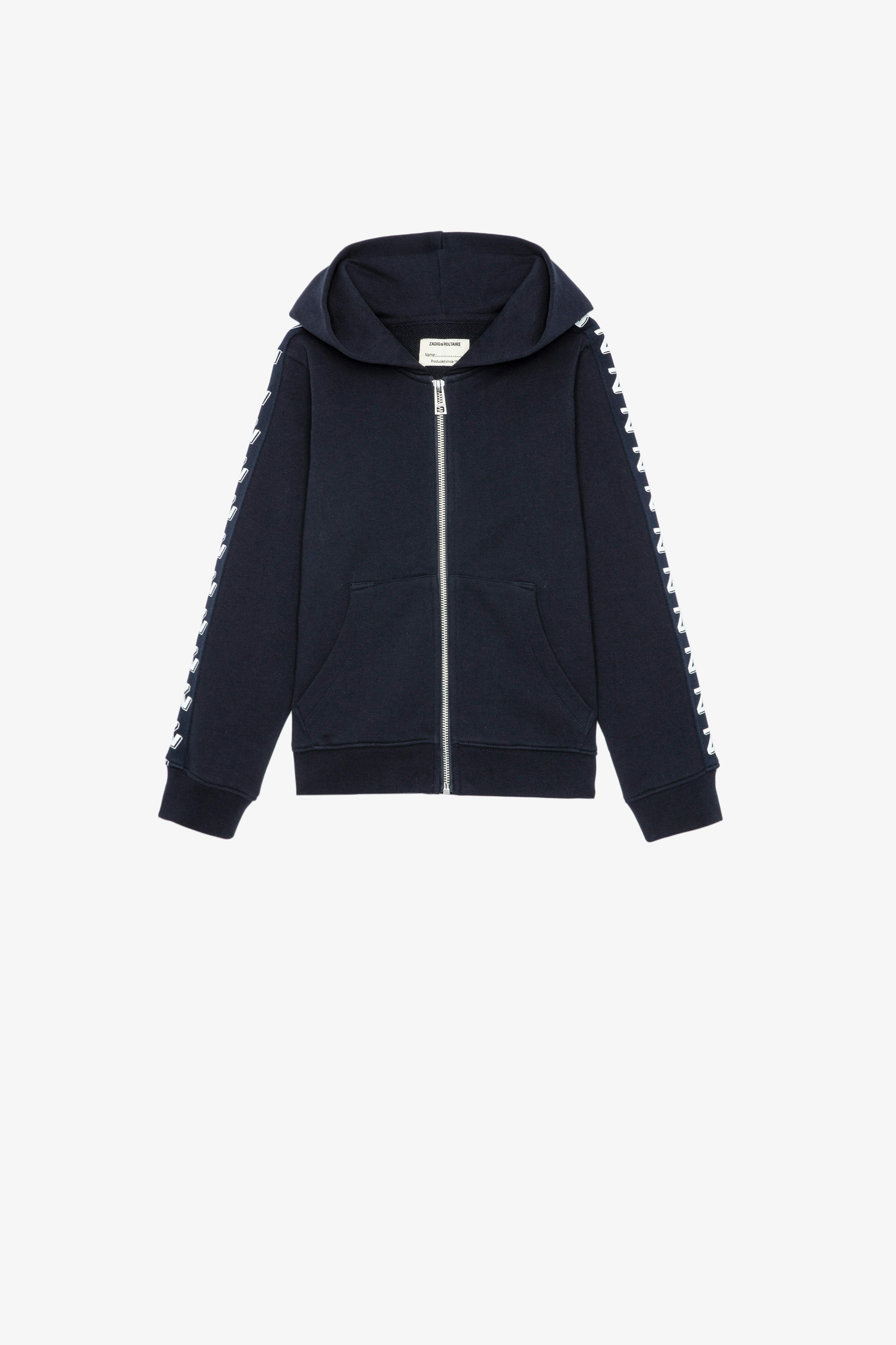 Ghost Kids' Sweatshirt Kids’ zip-up hoodie in navy-blue cotton with printed braid on the sides