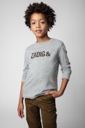 T-shirt Kita Junior  - T-shirt grigia in cotone a maniche lunghe decorata con stampa iconica - Junior
