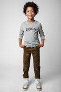 T-shirt Kita Junior  - T-shirt grigia in cotone a maniche lunghe decorata con stampa iconica - Junior