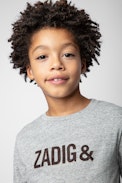 T-shirt Kita Junior  - T-shirt grigia in cotone a maniche lunghe decorata con stampa iconica - Junior