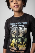 Camiseta Kita Infantil  - Camiseta negra de algodón de manga larga infantil con estampado fotográfico