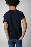 Camiseta Kita Infantil  - Camiseta azul marino de algodón de manga corta infantil con estampado característico