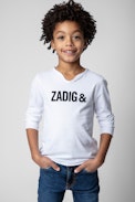 Boxer Children’s T-Shirt - Children’s white cotton long-sleeve Henley T-shirt with “Zadig&Voltaire” signature print