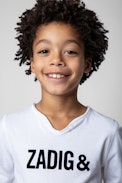 Boxer Children’s T-Shirt - Children’s white cotton long-sleeve Henley T-shirt with “Zadig&Voltaire” signature print