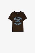 Boxer Children’s T-Shirt - Children’s khaki cotton short-sleeve Henley T-shirt with insignia print