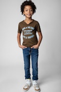 Boxer Children’s T-Shirt - Children’s khaki cotton short-sleeve Henley T-shirt with insignia print