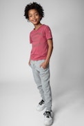 Boxer Children’s T-Shirt - Children’s pink cotton short-sleeve Henley T-shirt with insignia print