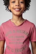 Boxer Children’s T-Shirt - Children’s pink cotton short-sleeve Henley T-shirt with insignia print