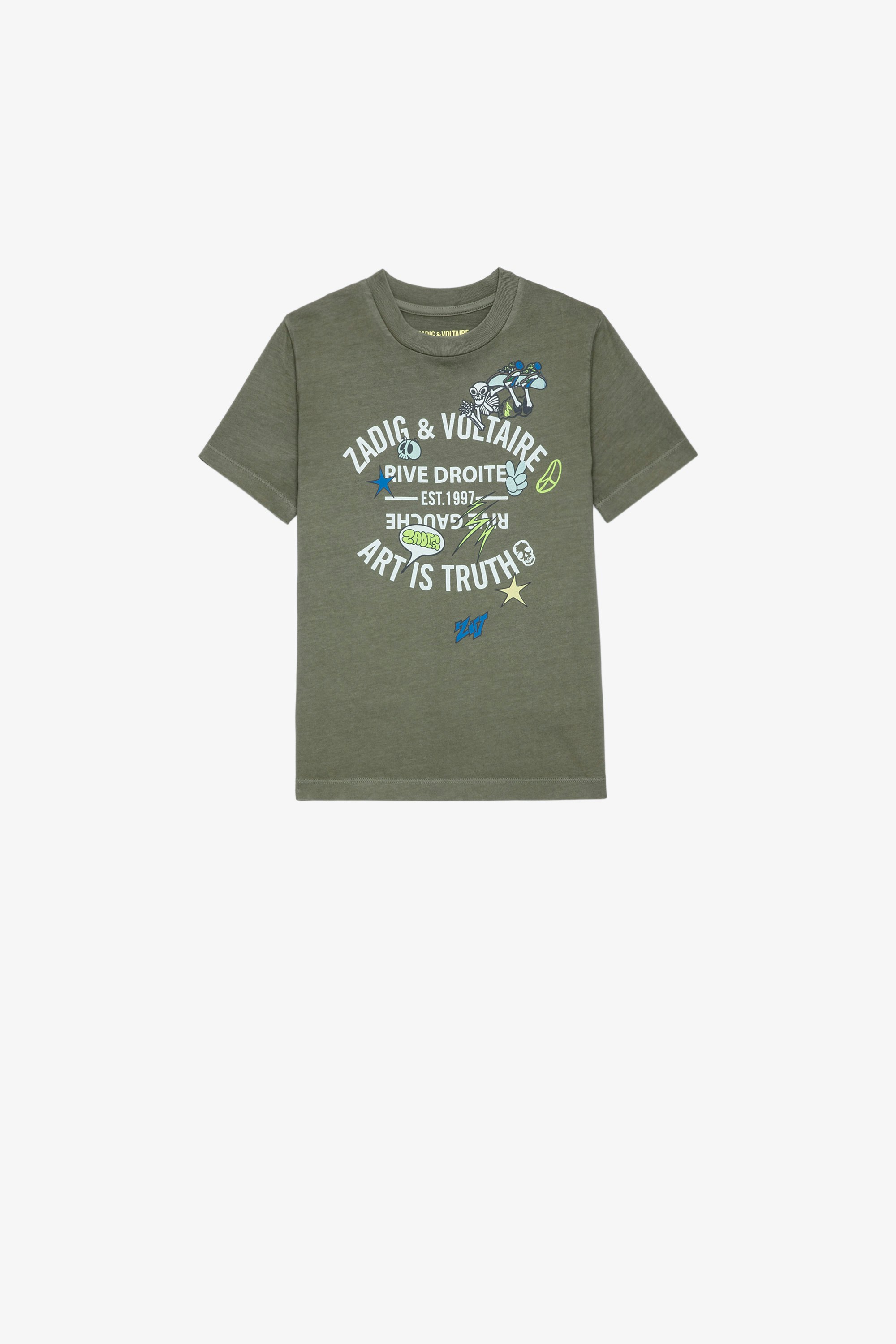 Kita Boxo Kids' T-Shirt Kids’ short-sleeve khaki cotton T-shirt with the brand insignia and Core Cho motif on the front