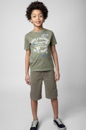 T-shirt Kita Boxo Enfant - T-shirt en coton kaki à manches courtes muni du blason et motif Core Cho sur le devant Enfant