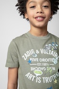 T-shirt Kita Boxo Enfant - T-shirt en coton kaki à manches courtes muni du blason et motif Core Cho sur le devant Enfant
