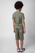 T-shirt Kita Boxo Enfant - T-shirt en coton kaki à manches courtes muni du blason et motif Core Cho sur le devant Enfant
