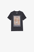 Kinder-T-Shirt Kita - Graumeliertes Kinder-T-Shirt aus Baumwolljersey in Washed-Optik mit kurzen Ärmeln und Fotoprint auf der Vorderseite