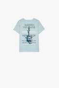 Boxer Kids' T-shirt - Kids’ short-sleeve T-shirt in sky-blue cotton jersey with guitar print, ZV signature and embroidery