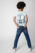 Boxer Kids' T-shirt - Kids’ short-sleeve T-shirt in sky-blue cotton jersey with guitar print, ZV signature and embroidery
