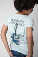 Boxer Kids' T-shirt - Kids’ short-sleeve T-shirt in sky-blue cotton jersey with guitar print, ZV signature and embroidery