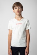 Boxer Boys’ T-Shirt - Boys’ beige short-sleeved cotton jersey T-shirt with “Art is Truth” slogan.