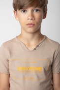 Camiseta Boxer Niño - Camiseta beige de punto de algodón de manga corta con escudo estudio para niño.