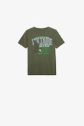 Camiseta Kita Niño - Camiseta caqui de punto de algodón de manga corta con estampado de águilas para niño.