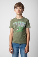 Camiseta Kita Niño - Camiseta caqui de punto de algodón de manga corta con estampado de águilas para niño.
