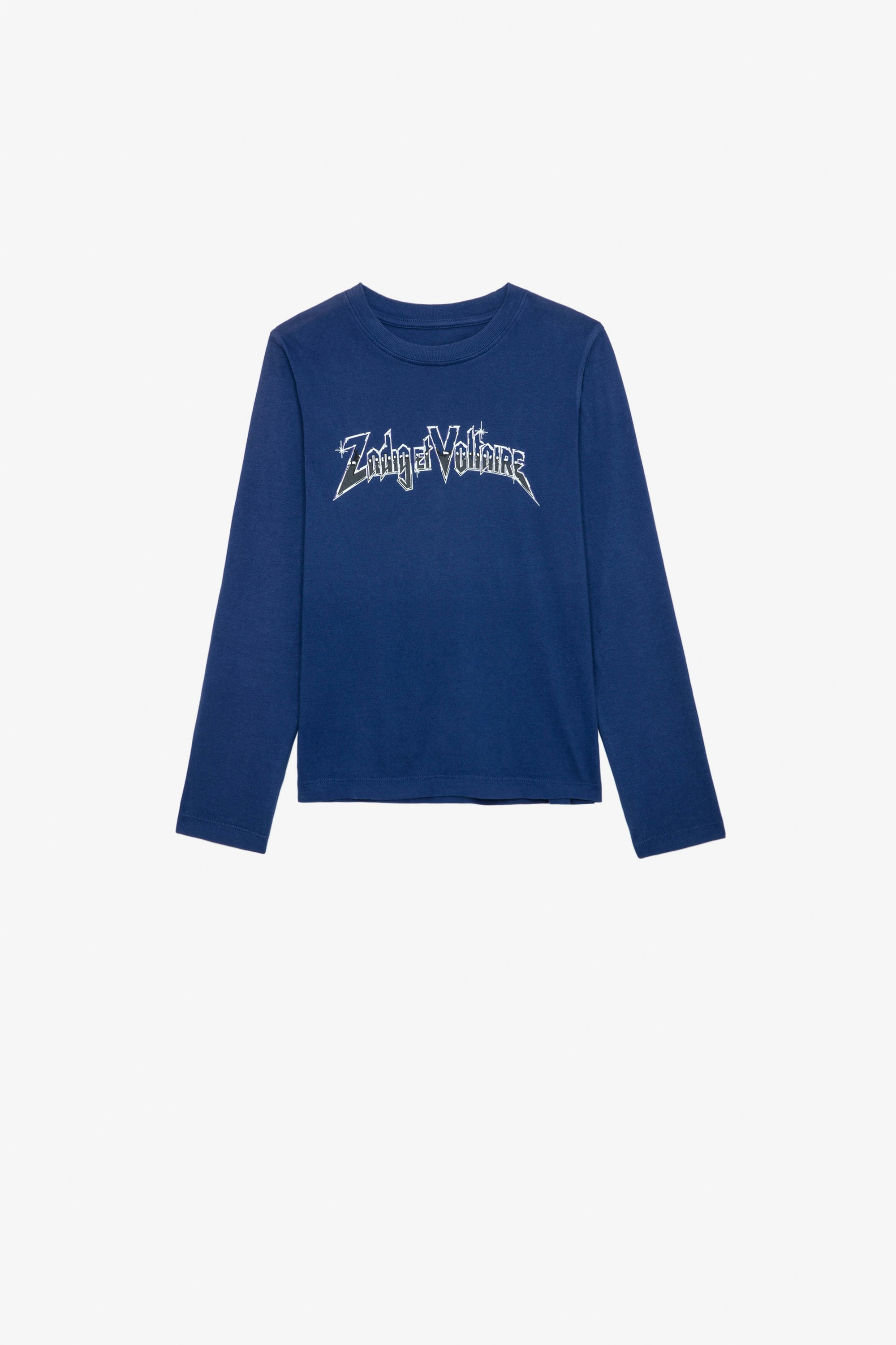 T-Shirt Kita für Jungen - T-Shirt mit langen Ärmeln aus blauer Jersey-Baumwolle mit Print für Jungen.