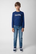 Kita Boys’ T-Shirt - Boys’ blue long-sleeved cotton jersey T-shirt with prints.