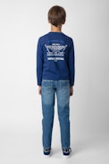 Kita Boys’ T-Shirt - Boys’ blue long-sleeved cotton jersey T-shirt with prints.