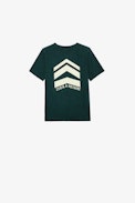 Kita Boys’ T-Shirt - Boys’ dark green short-sleeved cotton jersey T-shirt with ZV print and arrows.