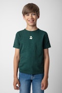 Kita Boys’ T-Shirt - Boys’ dark green short-sleeved cotton jersey T-shirt with ZV print and arrows.
