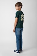 Kita Boys’ T-Shirt - Boys’ dark green short-sleeved cotton jersey T-shirt with ZV print and arrows.