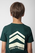 Kita Boys’ T-Shirt - Boys’ dark green short-sleeved cotton jersey T-shirt with ZV print and arrows.