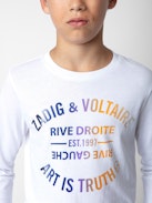 Camiseta Kita Niño - Camiseta blanca de punto de algodón de manga larga con escudo para niño.