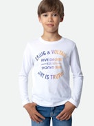 Camiseta Kita Niño - Camiseta blanca de punto de algodón de manga larga con escudo para niño.