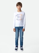 Camiseta Kita Niño - Camiseta blanca de punto de algodón de manga larga con escudo para niño.