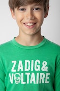 Camiseta Kita Niño - Camiseta verde de punto de algodón de manga larga con logo de calavera para niño.