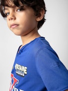 Boxer Boys’ T-shirt - Boys’ blue short-sleeved cotton jersey T-shirt with illustrations and embroidery.