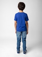 Boxer Boys’ T-shirt - Boys’ blue short-sleeved cotton jersey T-shirt with illustrations and embroidery.