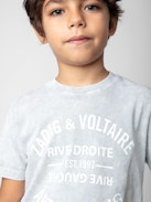 Kita Boys’ T-shirt - Boys’ snow-effect grey cotton jersey T-shirt with short sleeves and insignia.