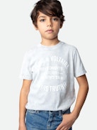 Kita Boys’ T-shirt - Boys’ snow-effect grey cotton jersey T-shirt with short sleeves and insignia.