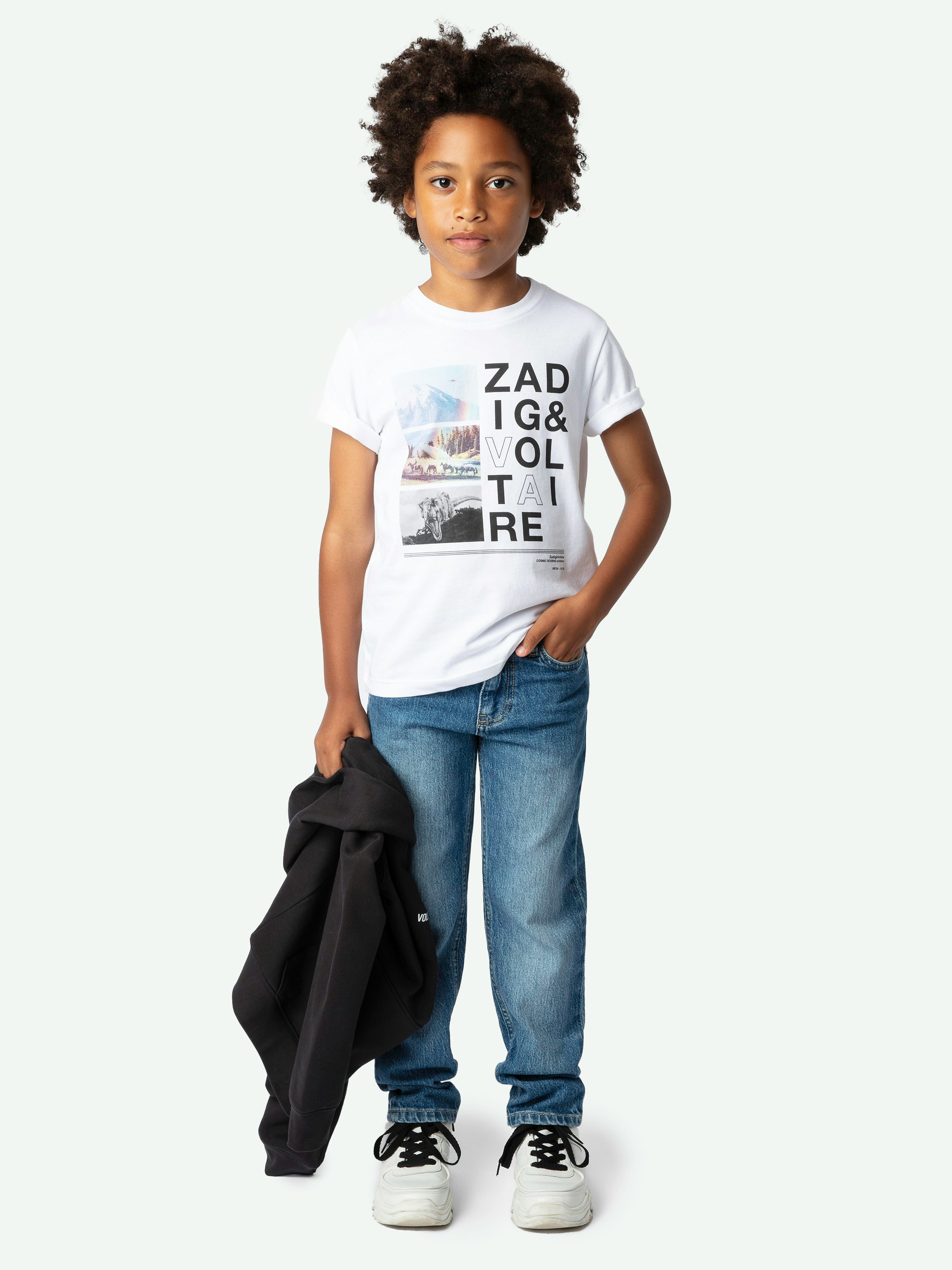 T-shirt Kita Garçon - T-shirt en jersey coton biologique blanc orné d'un imprimé garçon.