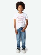 T-shirt Kita Stemma Ragazzo - T-shirt da ragazzo bianca in jersey di cotone biologico decorata con stemma stampato.
