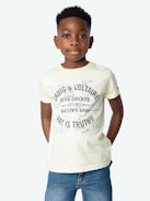 Camiseta Kita Niño - Camiseta de punto de algodón amarillo decorada con un escudo.
