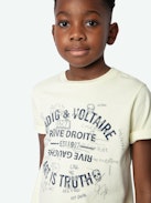 Camiseta Kita Niño - Camiseta de punto de algodón amarillo decorada con un escudo.