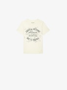Camiseta Kita Niño - Camiseta de punto de algodón amarillo decorada con un escudo.