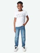 Camiseta Toby Niño - Camiseta de jersey de algodón flameado blanco decorada con una ilustración "Rock'n'Roll Is Not Dead".